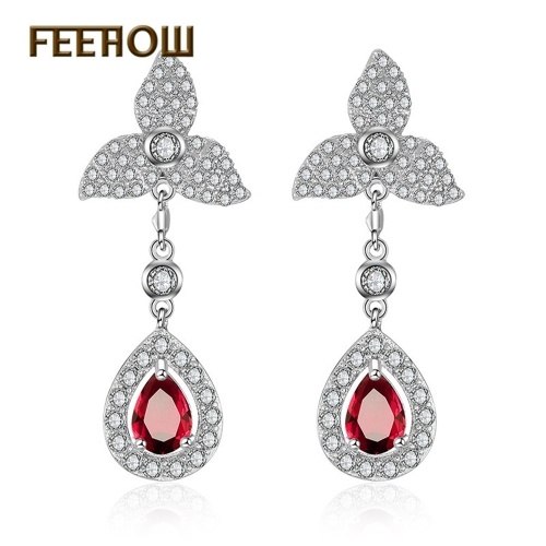 

FEEHOW fashion clover zircon drop earrings