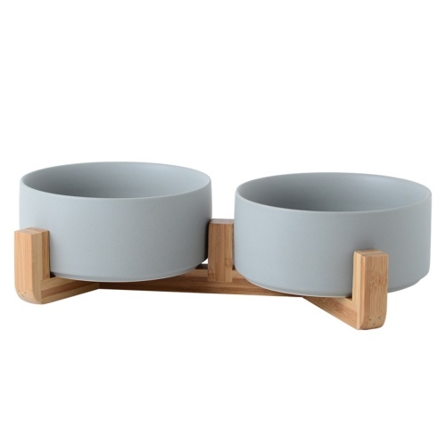 

Ceramic Cat Dog Bowl with Anti-Slip Bamboo Stand