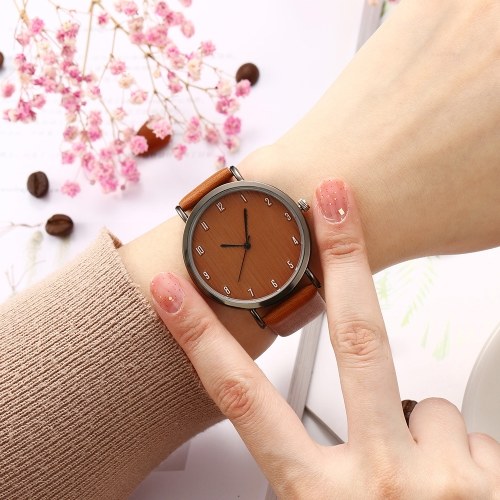 

Women Fashion Simple Wood Veins Leather Band Alloy Case Quartz Wrist Watch