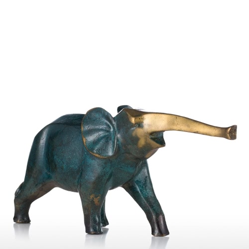 Tooarts Blue Tiny Elephant Bronze Sculpture Copper Decor