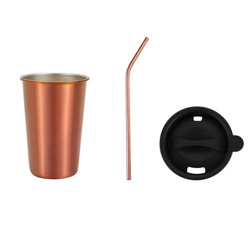 

500ml 304 Stainless Steel Cup Coffee Mug Cold Drink Straw Lid Set