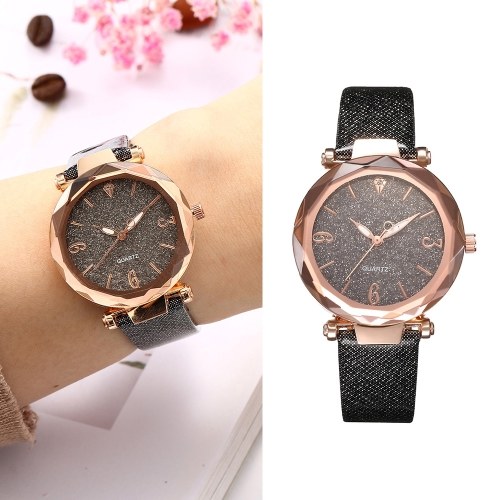 

Women Fashion Casual Starry Night Dial Quartz Watch Exquisite Leather Band Alloy Case Wrist Watch