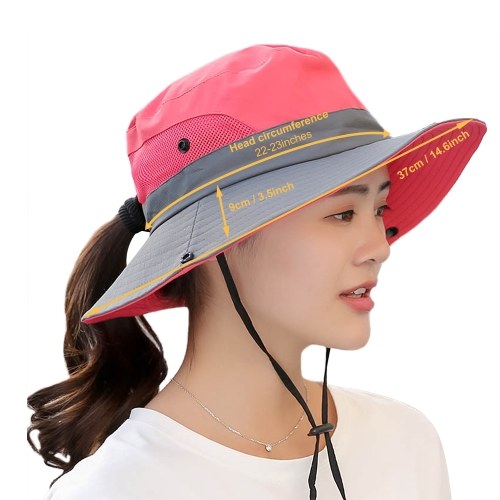 Fishing Hat for Women Men Mesh Outdoor Summer UV Protective Hat Wide Brim Foldable Cap with Ponytail Hole