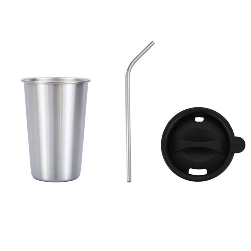 

500ml 304 Stainless Steel Cup Coffee Mug Cold Drink Straw Lid Set