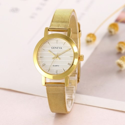

Simple Roman Numeral Time Quartz Watch Women Fashion Alloy Mesh Band Wrist Watch