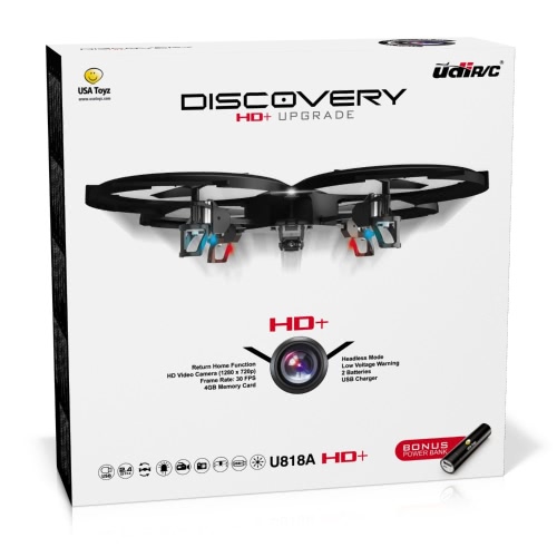 

UDI U818A HD + Drone с камерой и безголовым режимом -2.4Ghz RC Camera Drone Quadcopter - с дополнительным аккумулятором и блоком питания
