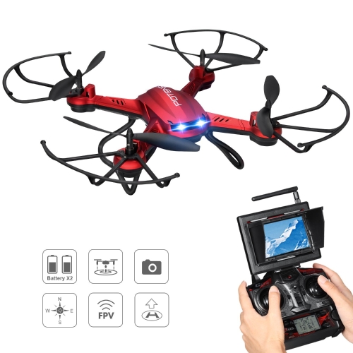 

Drone with Camera, Potensic F181DH 5.8GHz RC Drone Quadcopter с 720P HD Live камерой RTF Высота Удержание НЛО и новейшая функция бесступенчатой ​​скорости, 5.8Ghz FPV ЖК-монитор (красный)