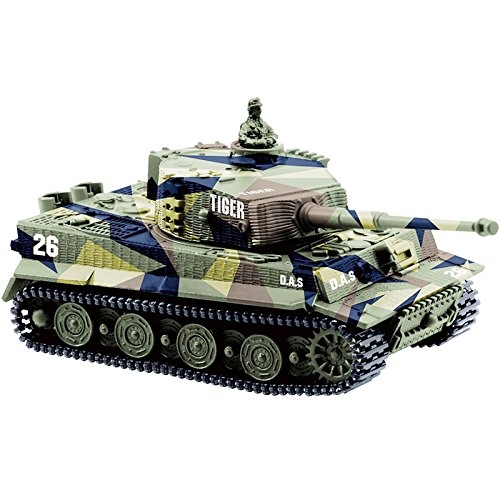 

BlueFit German Tiger I Panzer Tank с пультом дистанционного управления, батареей, светом, звуком, вращающейся башенкой и ударом, когда стреляет из артиллерии пушки, миниатюрная шкала 1:72, цвет ассорти