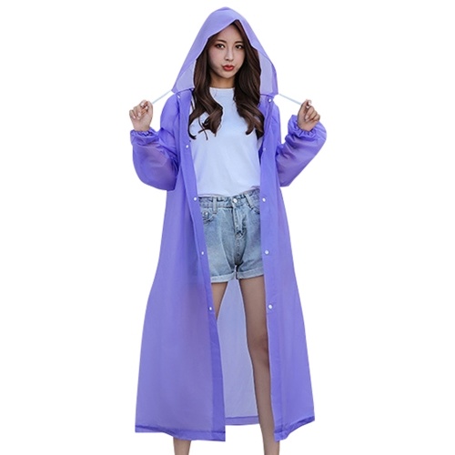 

Fashion EVA Women Raincoat Waterproof Outdoor Travel Siamese Trekking Rain Coat Non-disposable Half-transparent Tour Rain Wear Elastic Cuffs