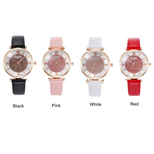 

Women Fashion Alloy Case Leather Band Watch Sun Pattern Roman Numeral Time Wrist Watch