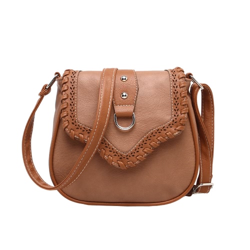 Mujeres retro Crossbody bolsas PU cuero tejido empalme hombro Messenger bolso pequeño bolso Satchel bolso