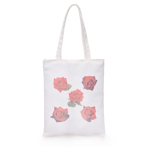 Canvas Shoulder Bag Totes Cute Floral Cat Lips Print Large Capacity Casual Handbag Shopping Bag