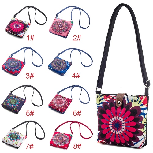 

New Vintage Women Floral Printed Canvas Crossbody Messenger Bag Ethnic Shopping Bag Casual Shoulder Flap Bag