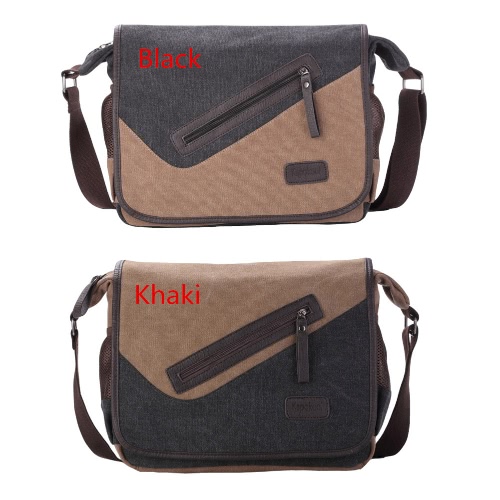 

Новая мода Мужчины Холст Crossbody мешок большой емкости Multi-Карманы Обложка молнии Повседневная Vintage сумки плеча черный / хаки