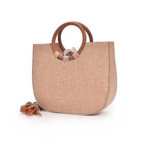 

Straw Handbag Knitting Woven Wooden Handle Casual Tote Beach Bohemian Crossbody Bag
