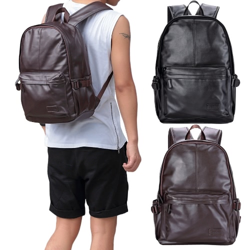 

Men Leather Backpack PU School Bag Laptop Backpack Hiking Travel Bag Black/Brown