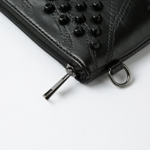 

Women Rivet Clutch Bag PU Leather Zipper Removable Strap Casual Purse Crossbody Shoulder Bag Black