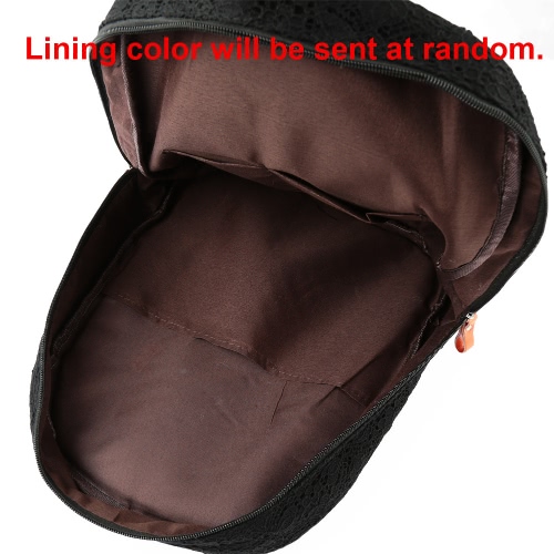 

New Fashion Women Girls Backpack Solid Color Lace Large Capacity Student Schoolbag Travel Bag Black/White