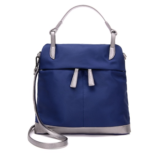 New Women Nylon Handbag Waterproof Contrast Color Splice Pockets Zipper Large Capacity Casual Shoulder Crossbody Bag