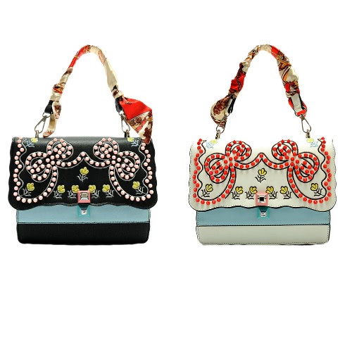 

Женская мода Вышивка Crossbody сумка Сумка Rivet плеча Сумка PU кожаная сумка черный / белый