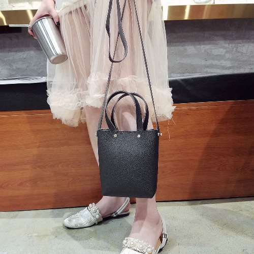 

New Fashion Women Small PU Leather Lichee Pattern Handbag Shoulder Crossbody Bag Mini Bucket