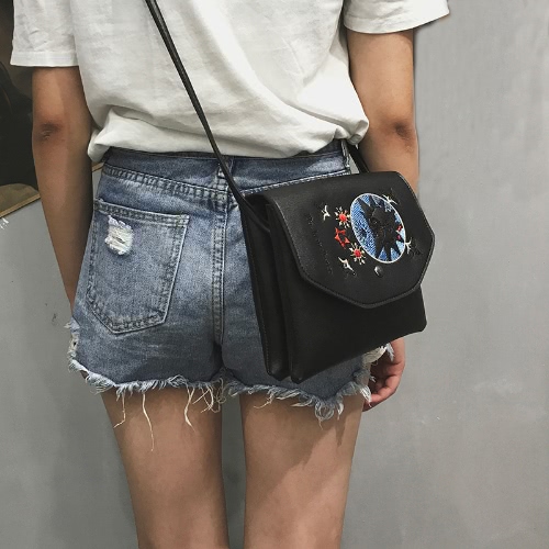 

Women Embroidery Flap Top Crossybody Bag