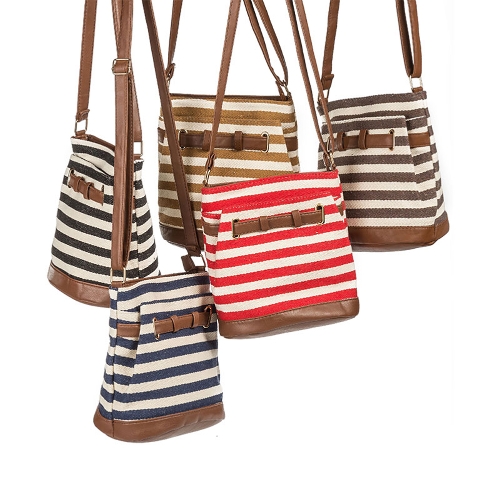 

Women Canvas Totes Shoulder Bag Stripe Preppy Style Girls Handbag Crossbody Messenger Bag