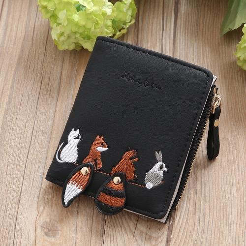 

Women PU Leather Embroidery Cute Card Cash Holder Zipper Coin Purse