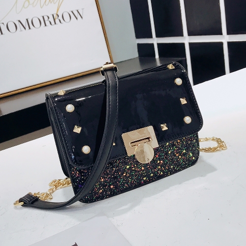 

Мода женщин PU кожаный чехол из кросс-коллажа Фронт Заклепка бисером Сумка Повседневная сумка