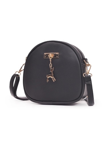 

Fashion Women Deer Shoulder Bag PU Leather Circle Mini Crossbody Bag Messenger Handbag Black/Grey/Pink