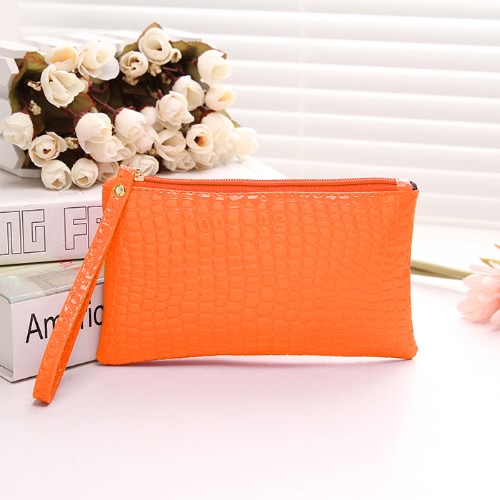 

New Fashion Women Clutch Bag Crocodile Patent Leather Wrist Strap Zipper Casual Coin Purse