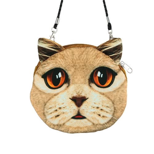 Nueva linda mujer bandolera gato cara dibujos animados impresión cierre Messenger embrague moneda monedero bolso de la cremallera