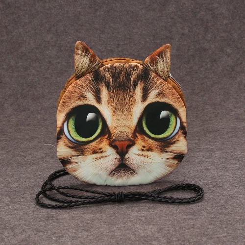 

New Cute Women Shoulder Bag Cat Face Cartoon Print Zipper Closure Messenger Clutch Coin Purse Bag