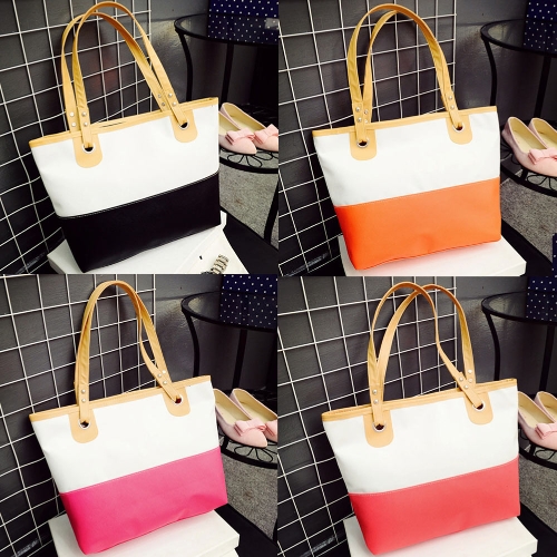 

Fashion Women Handbag PU Leather Contrast Candy Color Patchwork Large Capacity Zip Casual Shoulder Bag Tote