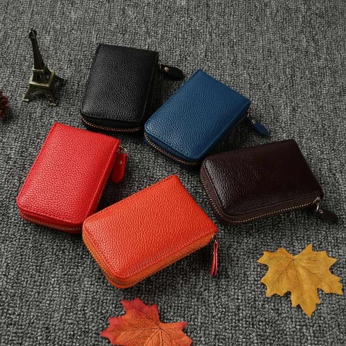 

New Fashion Women Card ID Holder PU Leather Solid Color Zipper Multiple Slots Business Small Purse Wallet