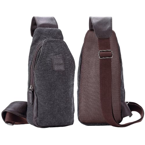 

New Men Canvas Bag Zipper Magnetic Press Stud Interior Pockets Outdoor Casual Small Bag Khaki/ Coffee