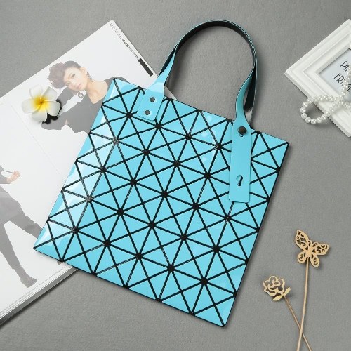 

New Women Shoulder Bag Geometric Plaid Foldable Adjustable Handle Casual Tote Bag