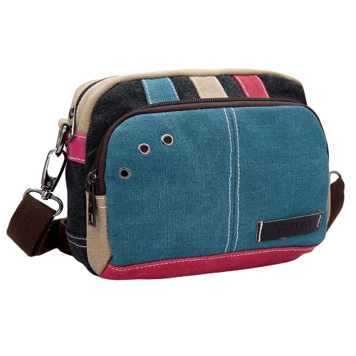 Nuove donne tela crossbody bag contrasto di colore giuntura cerniera regolabile tracolla casual borse a tracolla blu / rosso