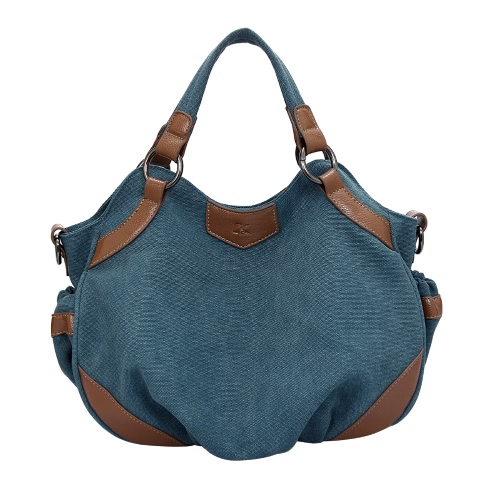 Women Canvas Crossbody Bag Handbag PU Leather Splicing Zipper Vintage Shoulder Tote Bag Blue/Brown/Burgundy