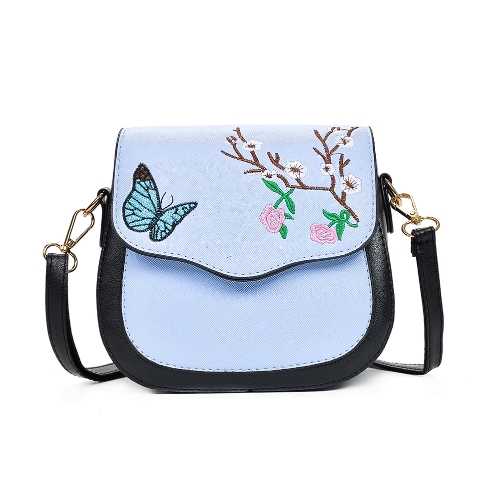 

Girl Women Embroidery Color Block PU Leather Crossbody Shoulder Bag