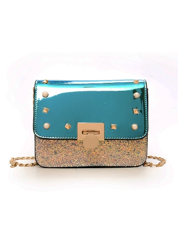 Fashion Women PU Leather Crossbody Bag Flap Front Rivet Beading Messenger Bag Casual Shoulder Bag
