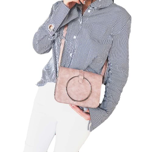 

New Vintage Women Crossbody Bag Messenger Bag Metal Ring Shoulder Bag PU Leather Girls Small Bag