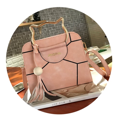 

Women Metal Handle Handbag PU Leather Print Crossbody Shoulder Bag Casual Messenger Bag