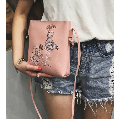 

New PU Leather Shoulder Bag for Women Cute Cartoon Print Casual Crossbody Bags Girls Mini Bag Tote