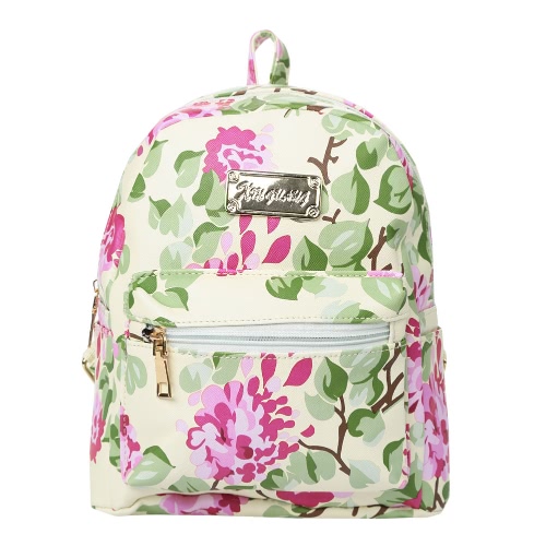 Mode Frauen Blumen Rucksack Print Zip Top funktionelle Taschen Studenten Schule Reisetasche Blau / Schwarz / Grün