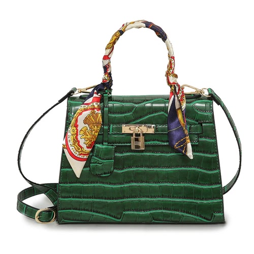 

Crocodile Pattern Ribbon Handle Lock PU Handbag