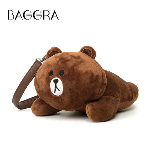 Cute Women Girl Crossbody Bag Cartoon Rabbit Bear Furry Doll Toy Shoulder Messenger Bag Brown/White