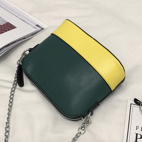 

New Women PU Crossbody Chain Bag Contrast Splice Zipper Casual Vintage Small Shoulder Bags
