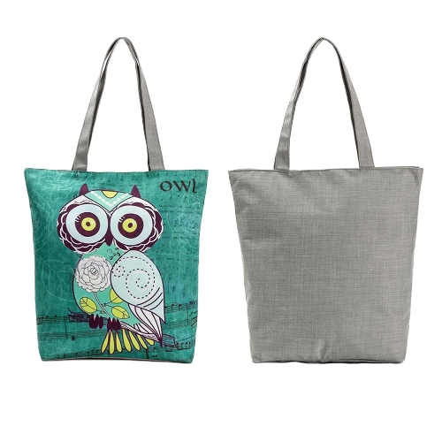 

Women Shopping Shoulder Bag Totes Owls Print Zipper Pocket Large Capacity Tote Handbag
