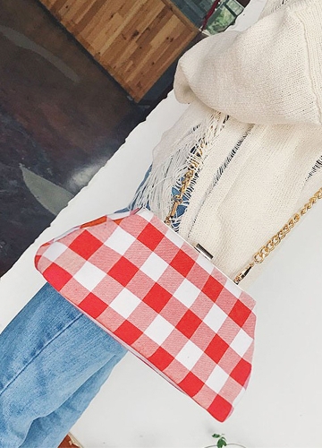 

Girls Women Crossbody Bag Clutch Bag Canvas Checkerboard Chain Strap Messenger Shoulder Handbag Ladies Small Mini Bag Black/Red